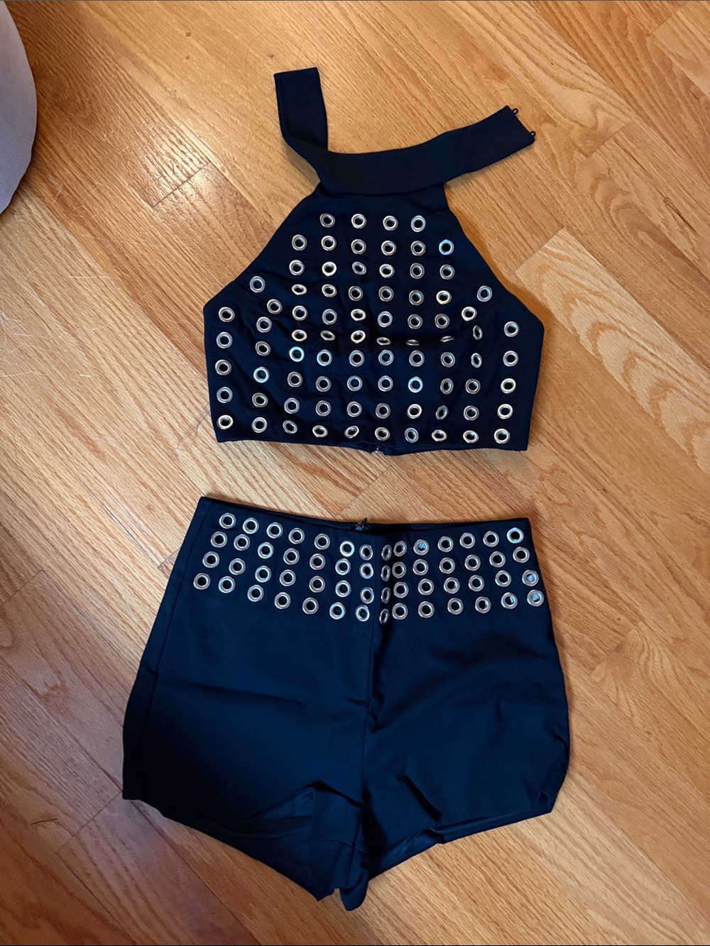 Black Grommet Halter Crop Too and Shorts - Women
